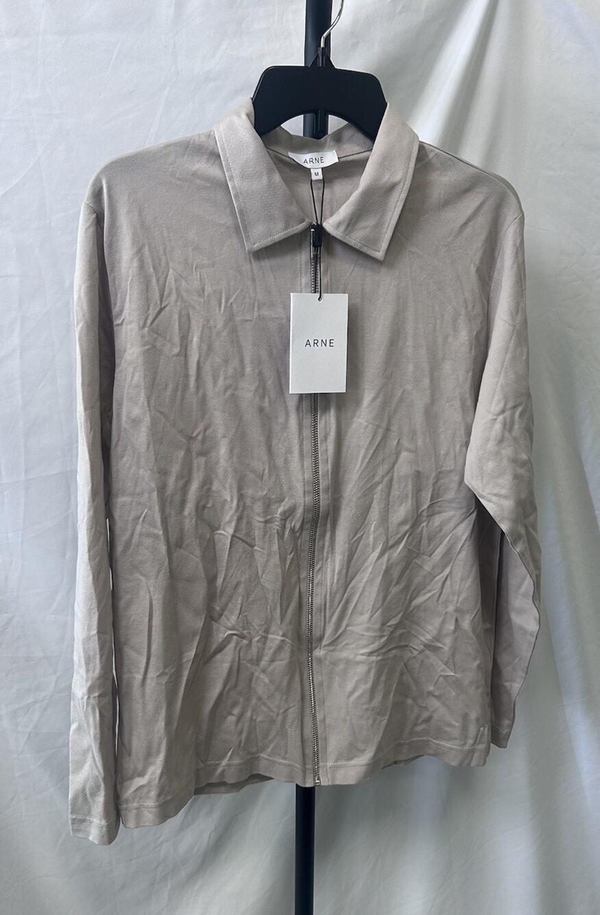 NEW ARNE Mercerised Men's Stone Gray Pique Golf Zip Through Jacket Size M
